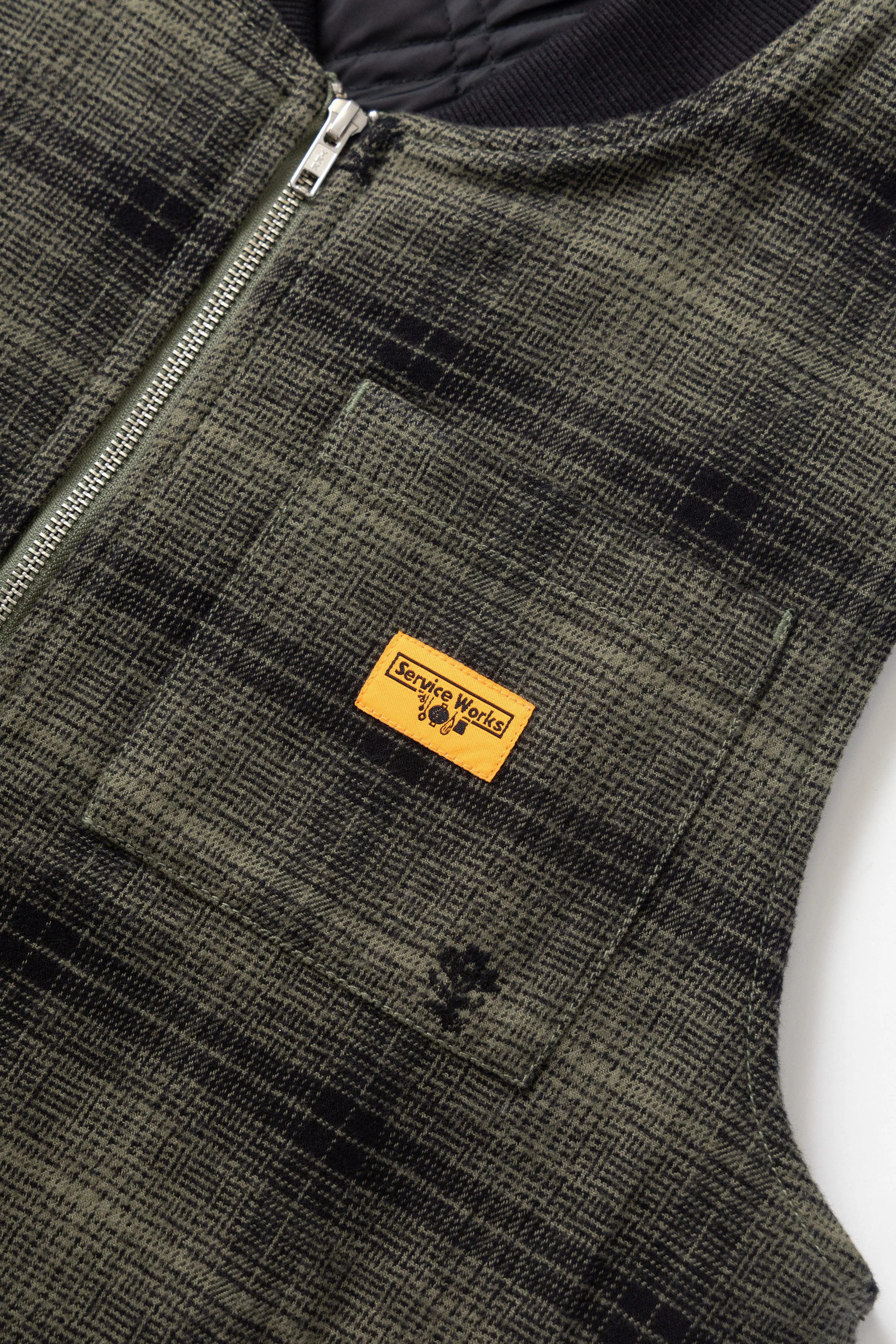 Service Works - Thistle Plaid Padded Work Vest - Olive - Image 3